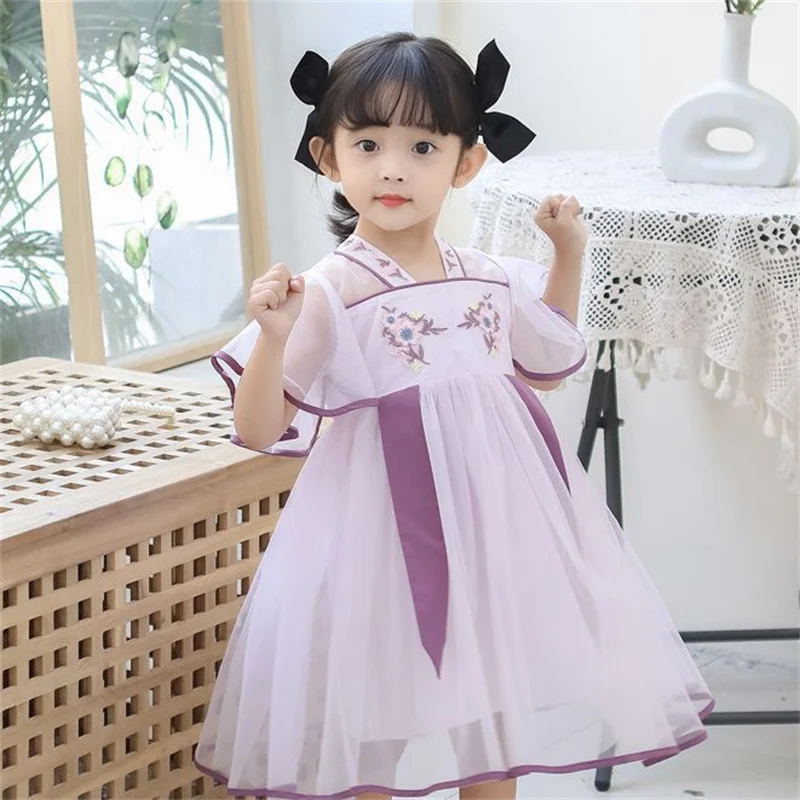 Girl's Hanfu Dress Children's Ancient Style Flying Sleeve Mesh Gauze Skirt Baby Princess Skirt Summer Western Style Summer 2023