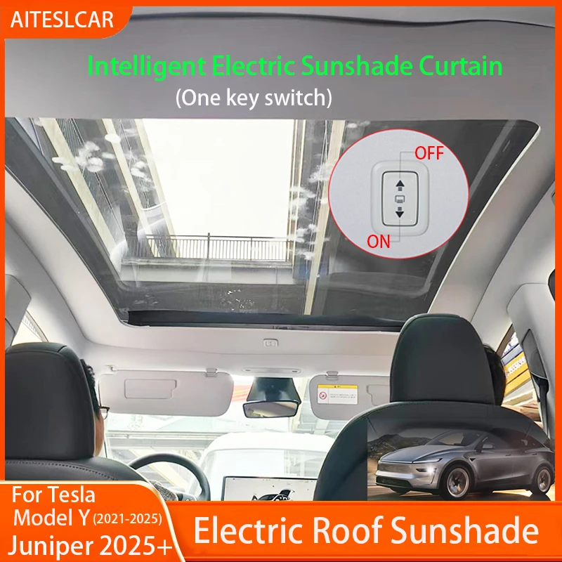 

Электрический солнцезащитный козырек для Tesla Model Y 2025 (Juniper), интегрированный автомобильный солнцезащитный козырек на крышу, выдвижной солнцезащитный козырек, детали модификации интерьера