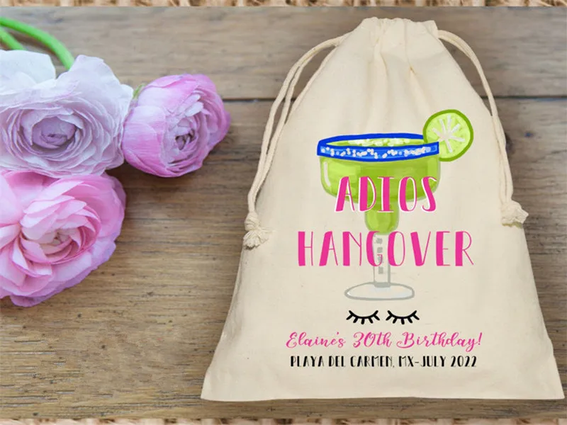 

20pcs Adios Hangover Kit Mexico Margarita Birthday Party Bachelorette Muslin Bag - Mini Favor bag - Bridal shower bag- recovery