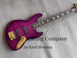 Fuchsia Electric bass 5-string bass Flame Maple Top Rose wood fingerboard White binding Gold bridge Active baoard Factory Custom