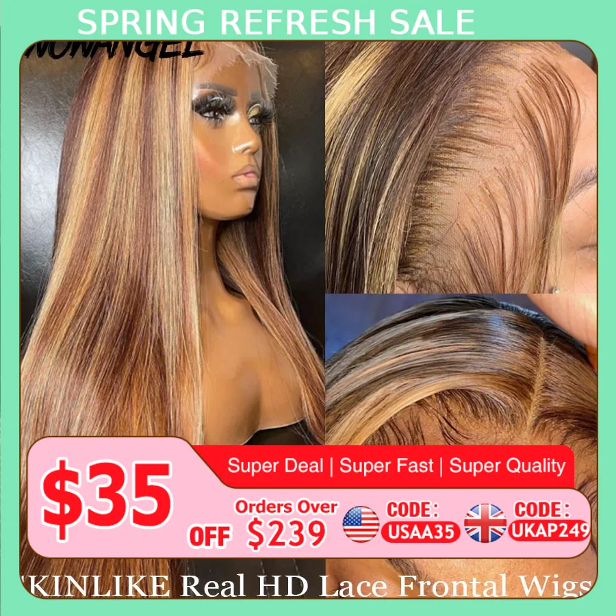 250% 30 pouces PEAU COMME Real HD Dentelle Frontale Perruque de Cheveux Humains Highlight Perruque Droite Fermeture de Dentelle Colorée Perruque Pré Cueillie Melt Skins