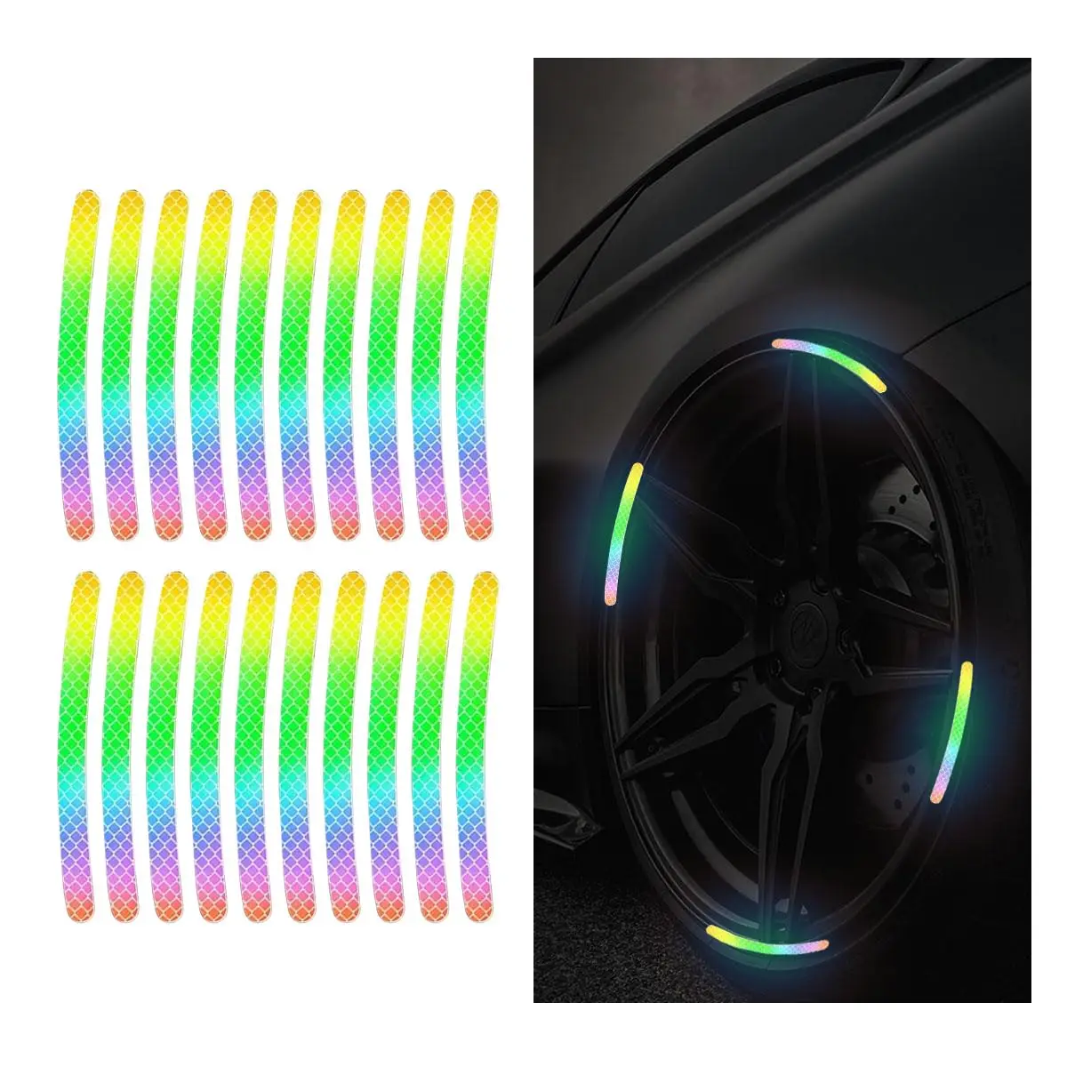 

20 шт. светоотражающие наклейки в полоску на колеса автомобиля-наклейки на обод ночной безопасности против царапин для мотоциклов, велосипедов