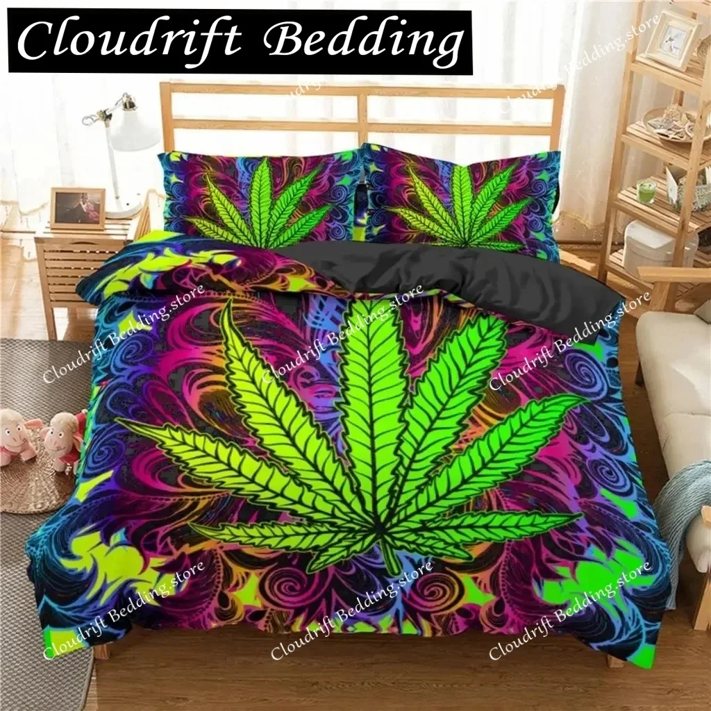 

New Arrival Weed Leaves Bedding Set Single Twin Queen King Size Quilt Cover Pillowcase Duvet Cover Polyester Comforter Cover