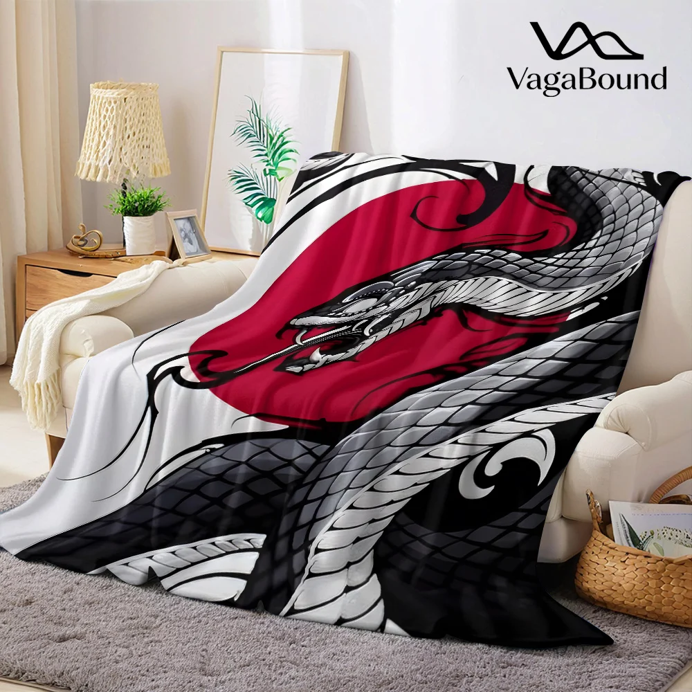 Japanese Snake Tattoo Flannel Blanket Warm Soft Halloween Christmas All-Season Couch Decorative Cozy Warm Gift