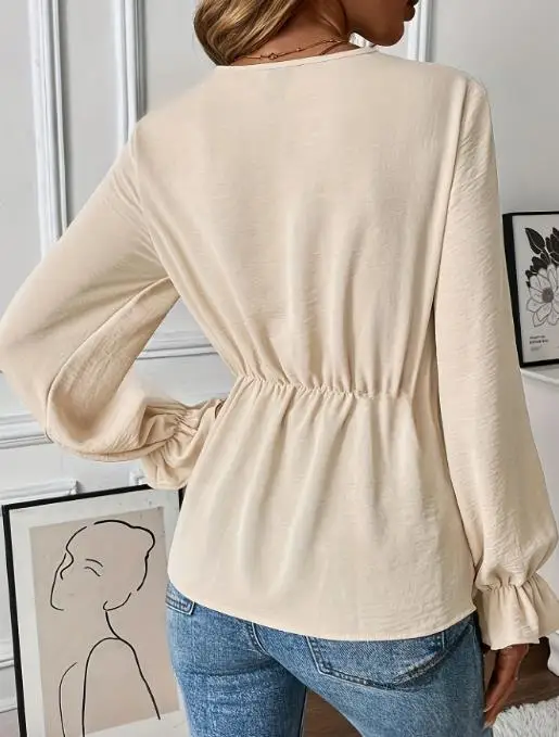 

Элегантная рубашка с v-образным вырезом и длинными рукавами, классическая офисная одежда для женщин, модный осенний топ