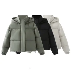 TRAF 2024 Autumn New Product: Women's Wear with Casual Hat, High Collar, Long Sleeve, Loose Breadms, Cotton Jackets, Jackets