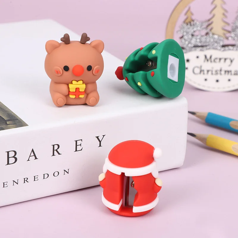 Cartoon Christmas Pencil Sharpener Pencil Cutting Tools School Supplies Student Stationery Classroom Teacher Rewards Gift