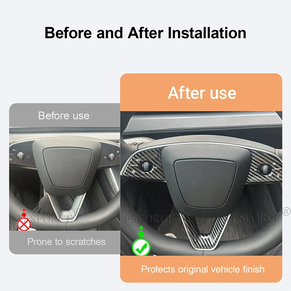 For Tesla Model Y Juniper Steering Wheel Sticker Door Button Cover Stickers for Model 3 Highland Steering Wheel Patch Protective