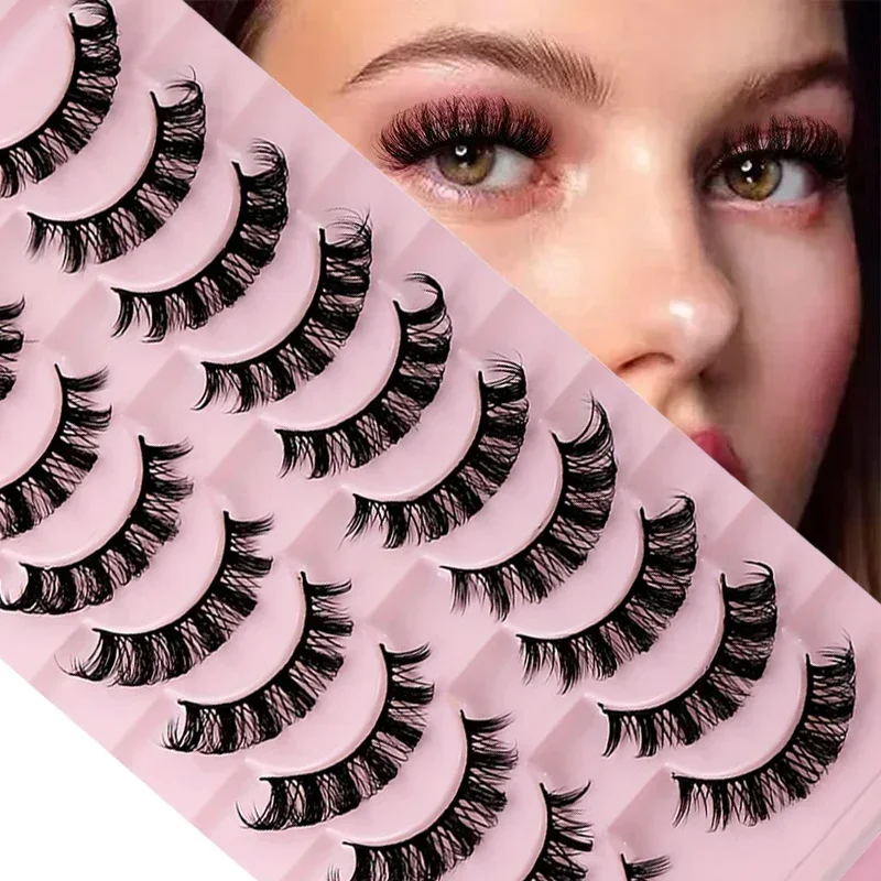 10 Pairs Russian Strip Lashes DD Curl False Eyelashes Fluffy Wispy Faux Mink Lashes Pack Fluffy False Lashes russian extensions