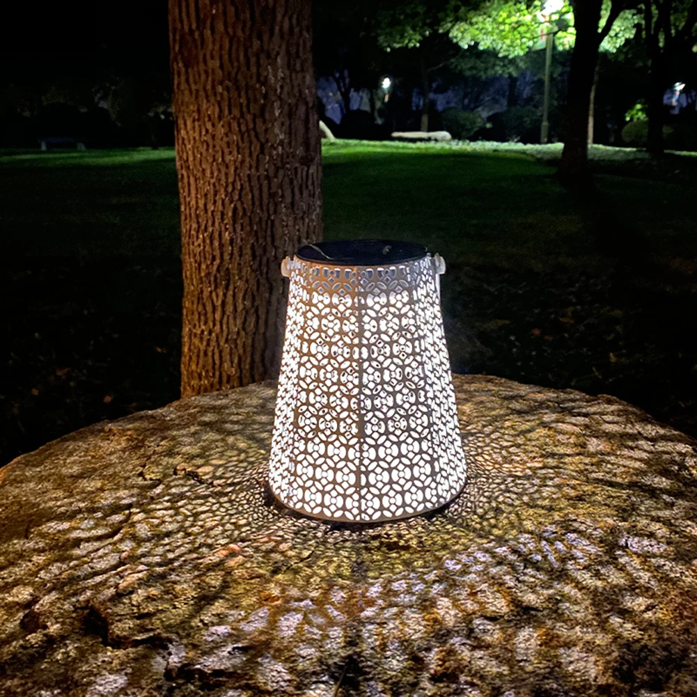 LED Solar Lantern Light Wrought Iron Hollow Lantern Projection Lamp Outdoor Waterproof Hanging Light Garden Yard Art Decoration