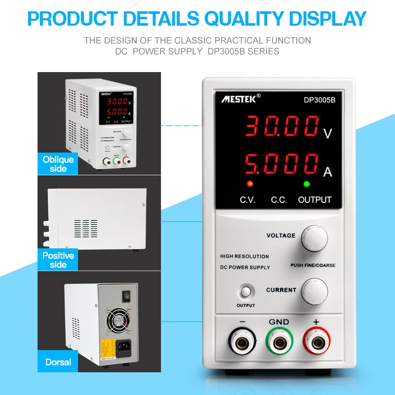 Fonte de alimentação CC regulamentada, ferramenta prática, alta precisão, alta estabilidade, saída 30V, 5A Coding Switch, DP3005B