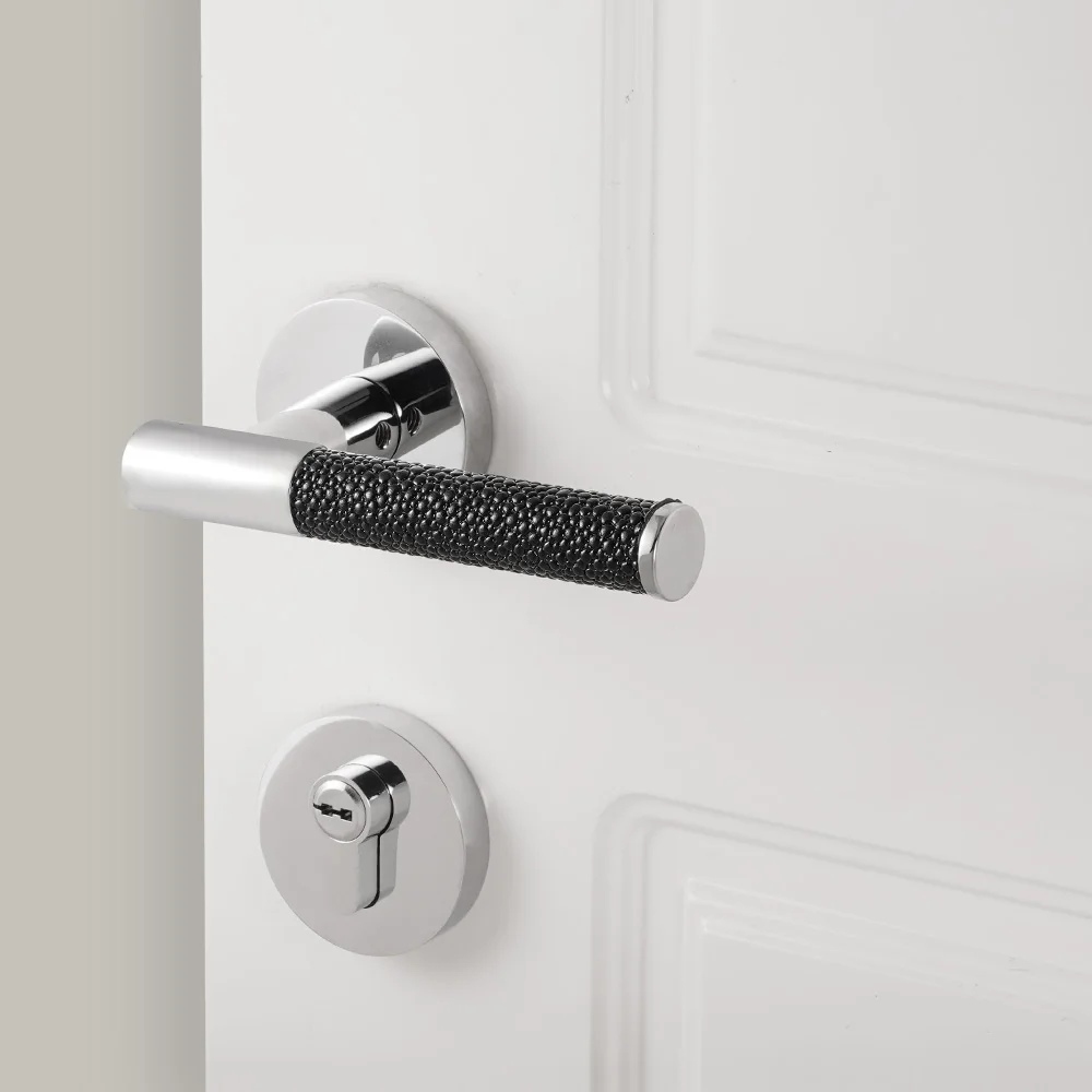 Dooroom Brass Black Lychee Skin Door Lock Set Modern Style Interior Bedroom Bathroom Door Dummy Handle Hardware Door Locks