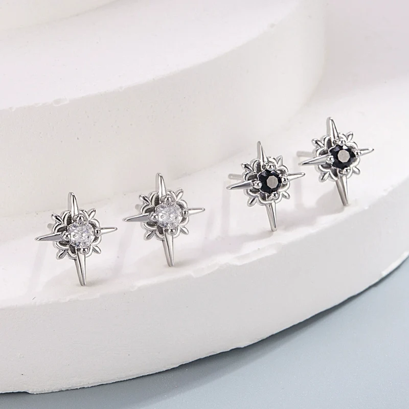 Korean Version Small Star Zircon Ear Stud Trendy Versatile Personalized Earrings Cool Style Unisex 925 Silver Ear Accessories