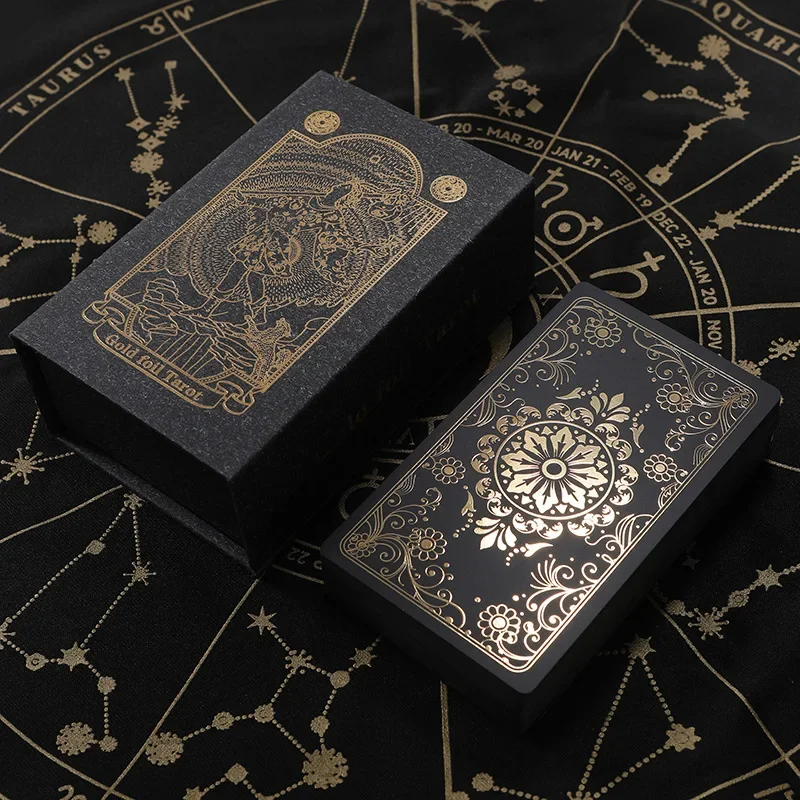 

Gold foil Tarot Hot Stamping Spot Plastic PVC Waterproof Black Base Tarot Board Games