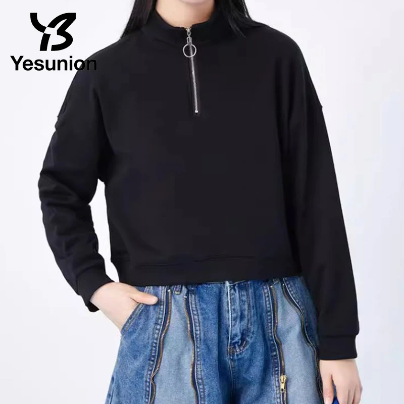 Felpa minimalista Donna 2025 Autunno 1/4 Zip Pullover Per il tempo libero Top Stand Up Colletto Felpa con cappuccio Ragazze Streetwear Pullover larghi
