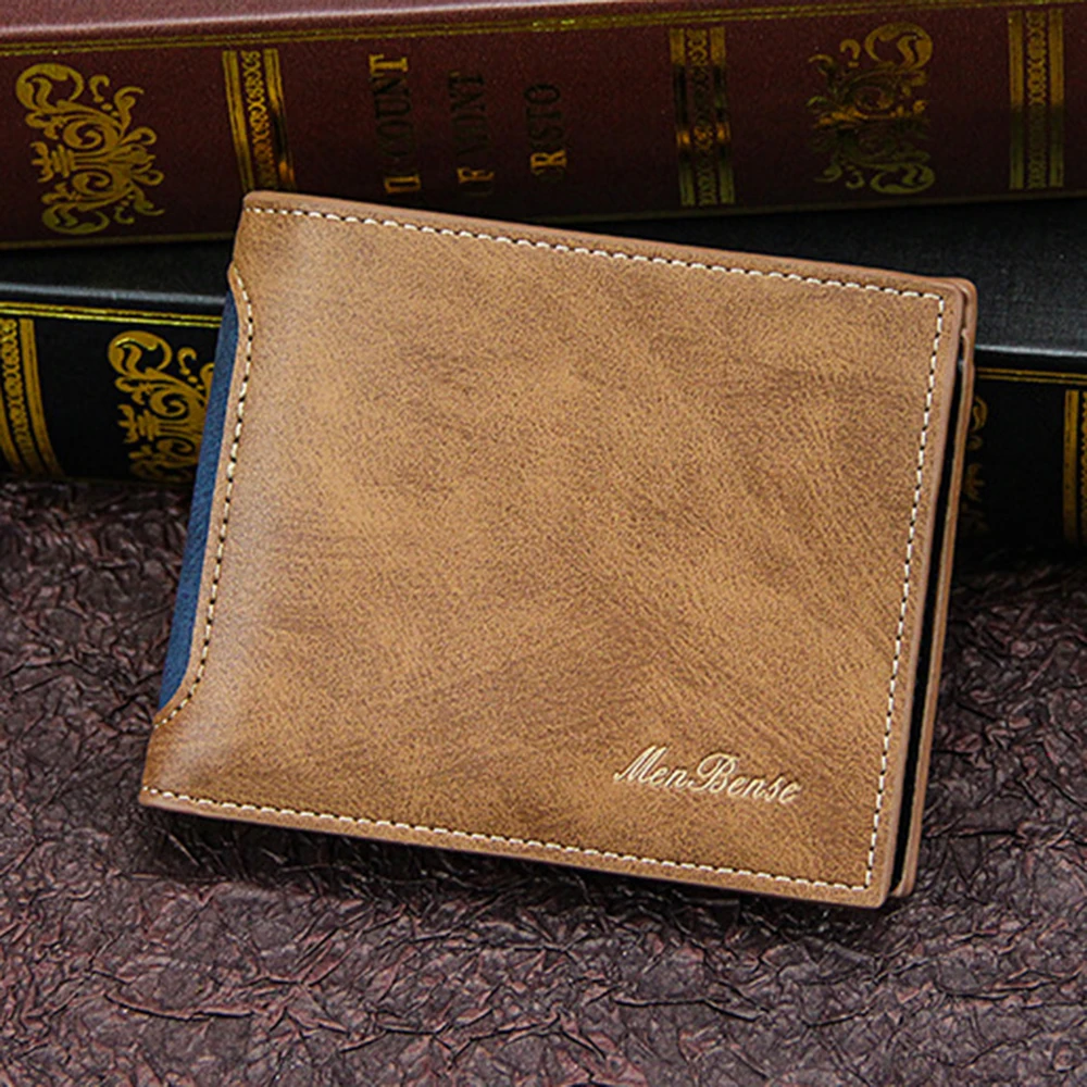 New Men's Wallet Short Cross Section Youth Tri-fold Wallet Stitching Leather Business Multi-card Card Holders Coin Purse Wallet