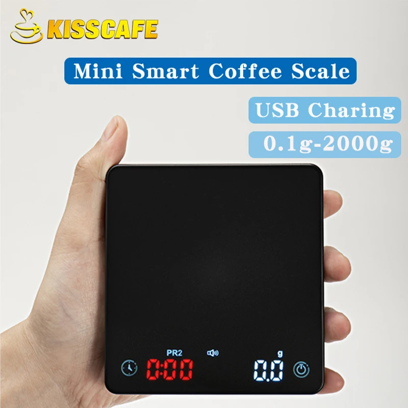 Digital Coffee Scale 0.1g High Precision 2kg With Timer Rechargeable Electronic Mini Kitchen Espresso Accessories Barista Tools