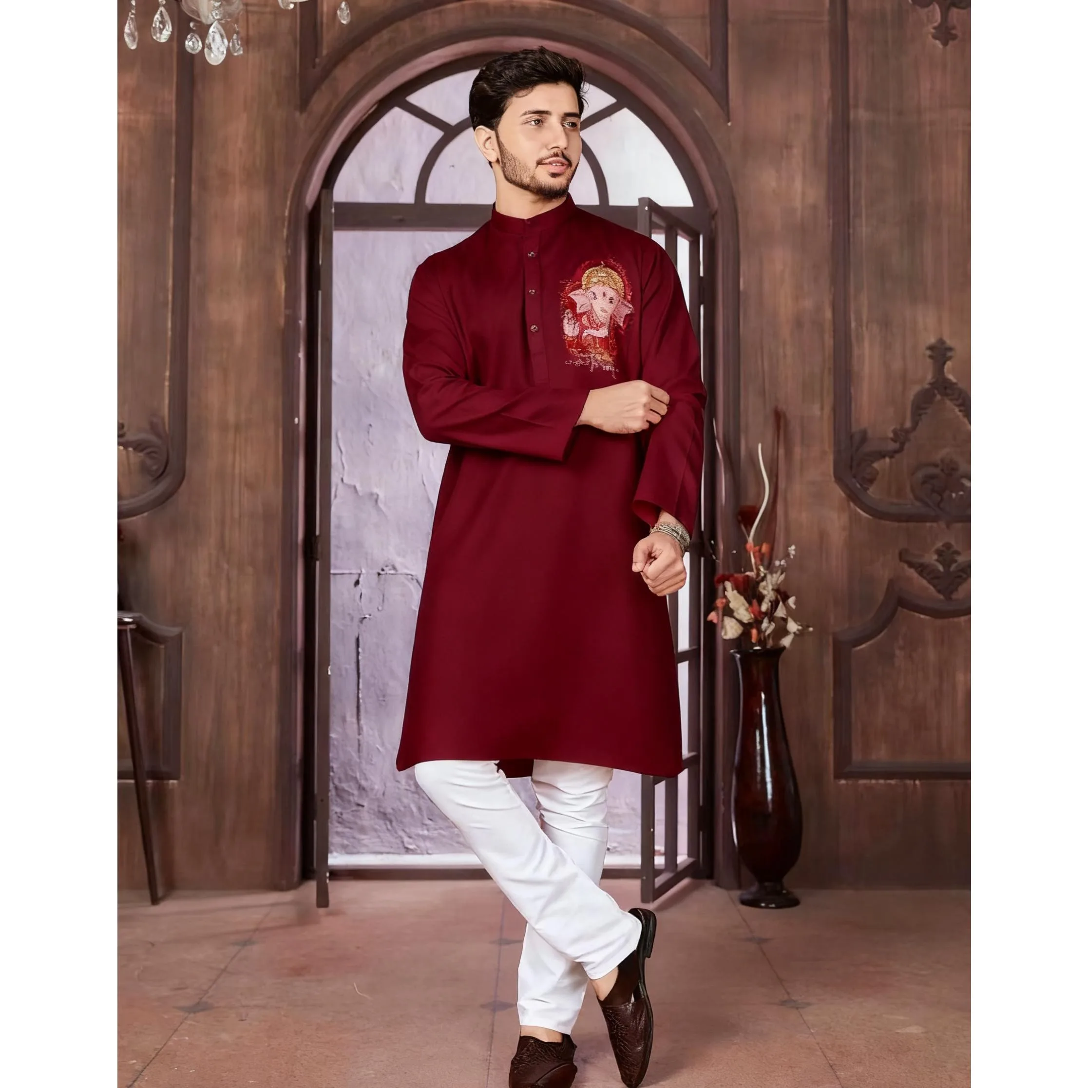 قمصان رجالية إسلامية على الطراز العرقي على الطراز الوطني بياقة واقفة قمصان غير رسمية ضيقة غير منتظمة بحاشية للرجال المغرب دبي #6