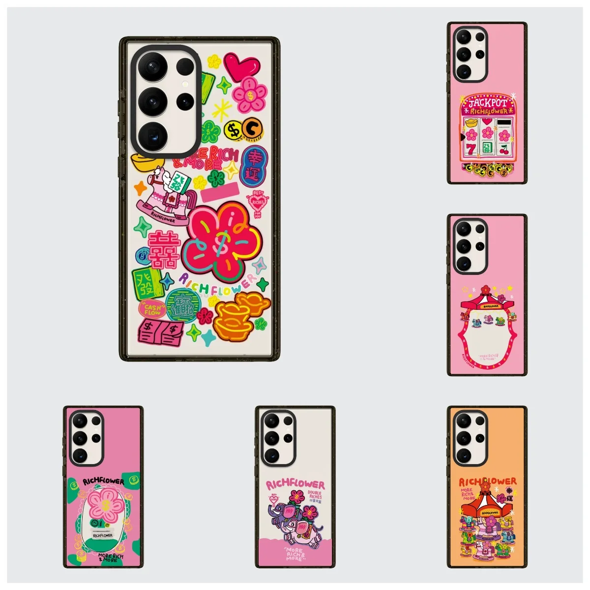 Flower Rich Pattern Acrylic Black Border Case for Samsung Galaxy S26 S25 S24 S23 Ultra S26U S24+ S25+ S26 Plus Protective Case