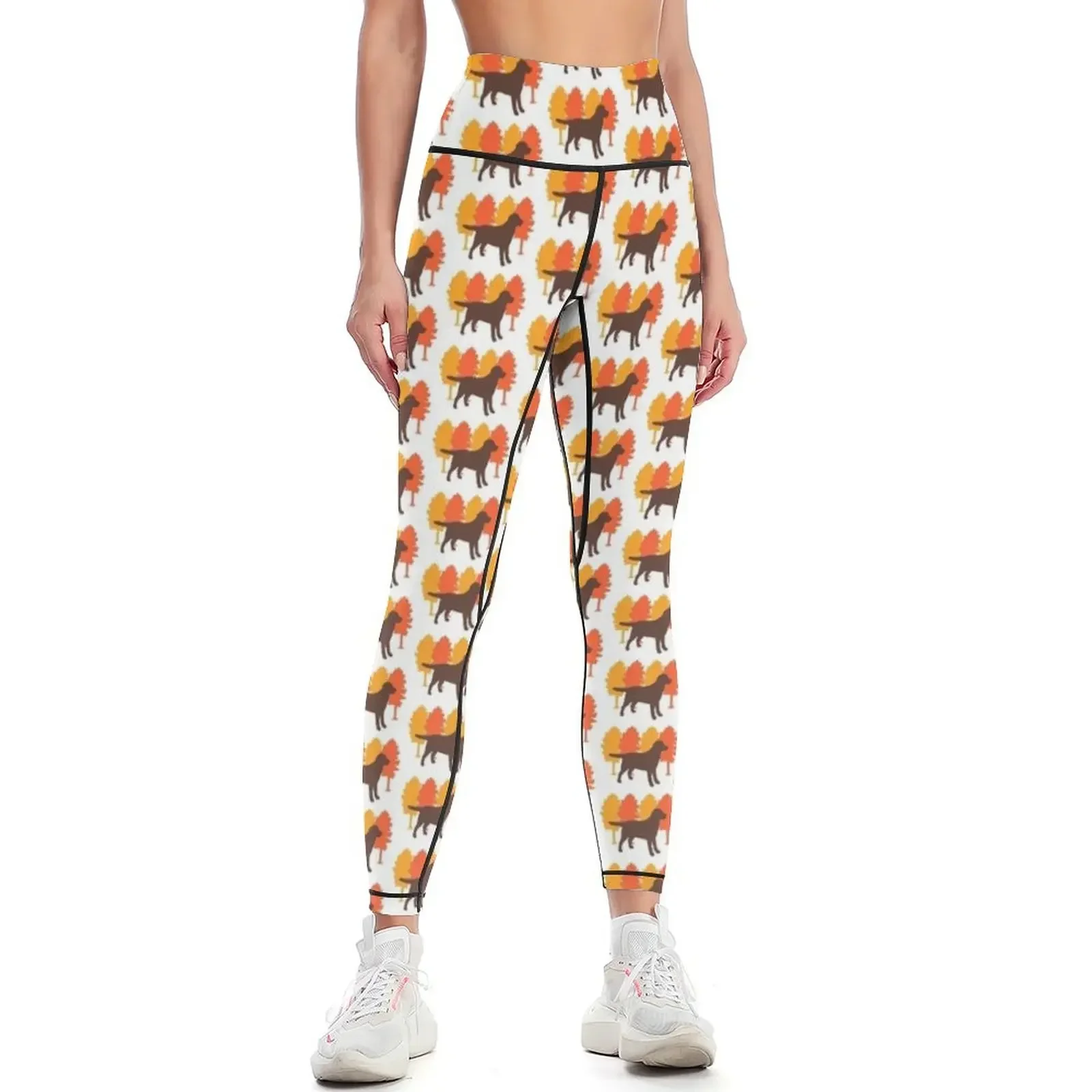 

Autumn Trees Chocolate Labrador Silhouette Leggings flared Women's sportswear active wear sports woman gym Womens Leggings