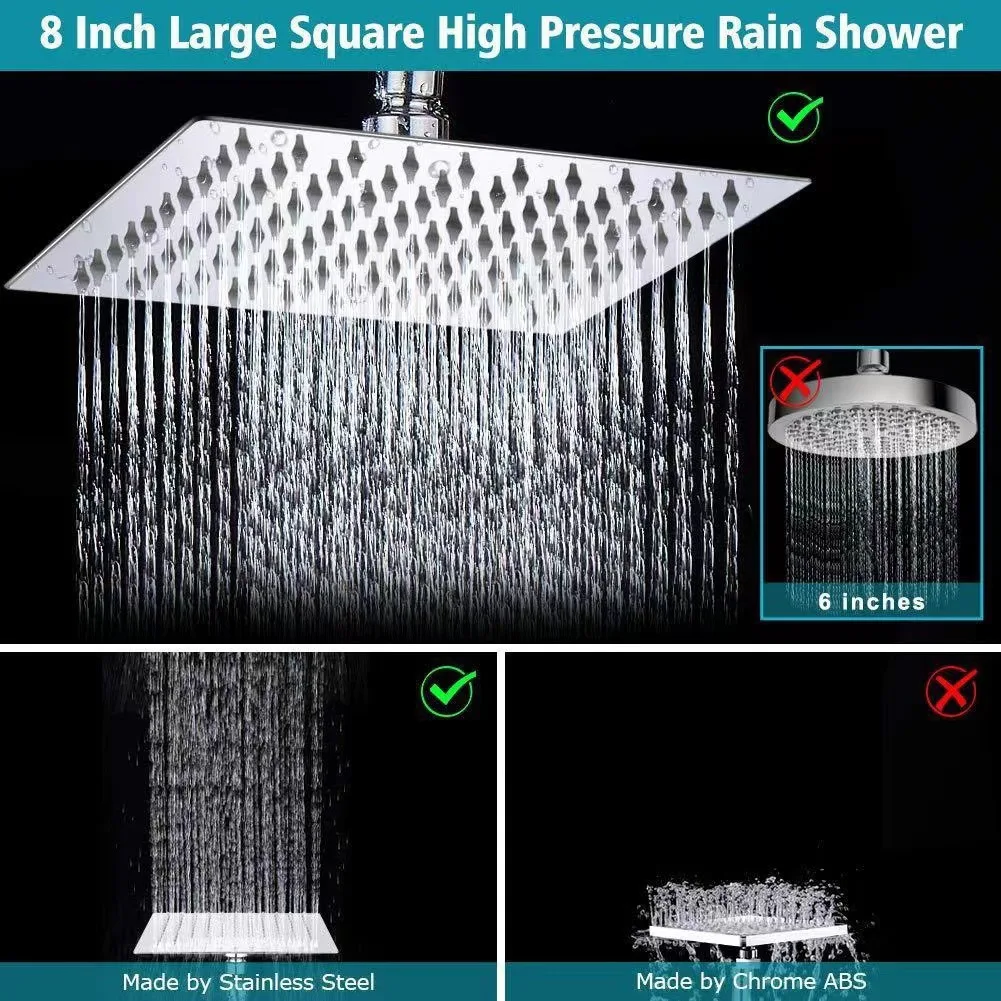American concealed extension bracket arm tee splitter pressurized 8 inch top spray handheld double shower set