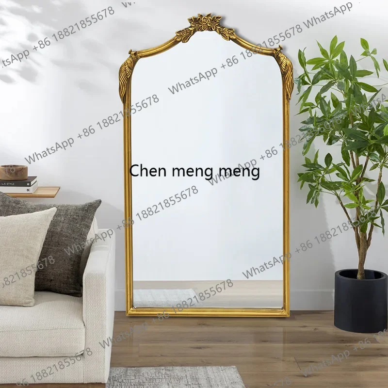 Light luxury carved gold frame arched floor to the whole body, decorative mirror, living room and bedroom