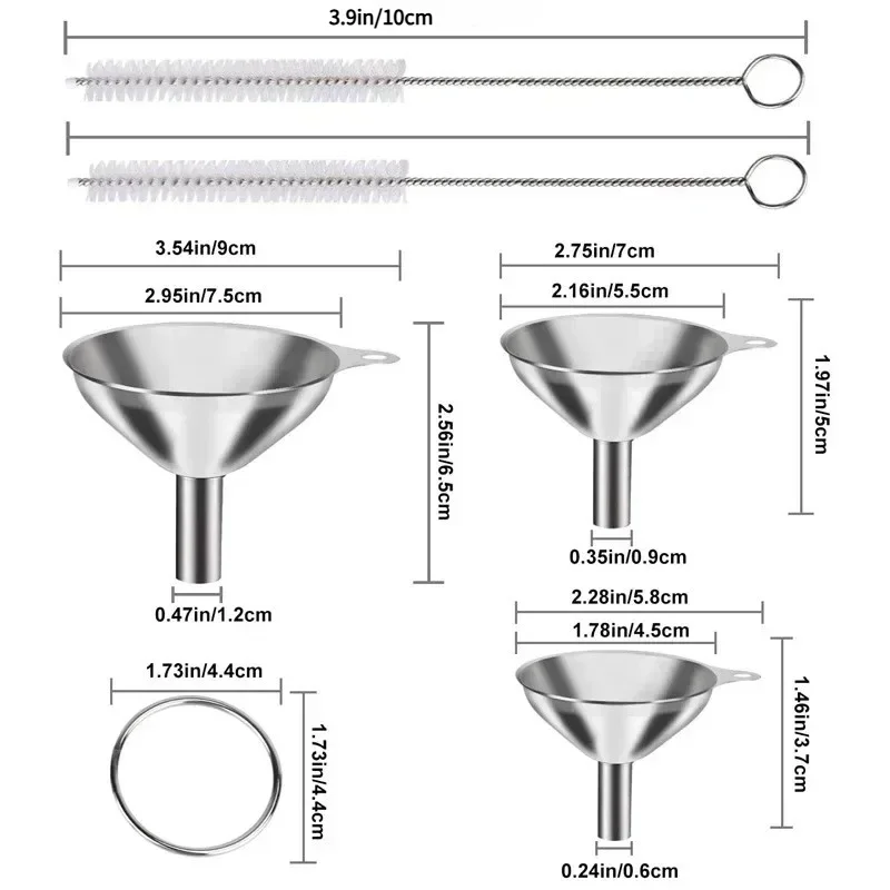 3/5 Pcs Stainless Steel Kitchen Funnels Set Food Grade Metal Funnels for Filling Bottles Small Funnels for Essential Oil Spices