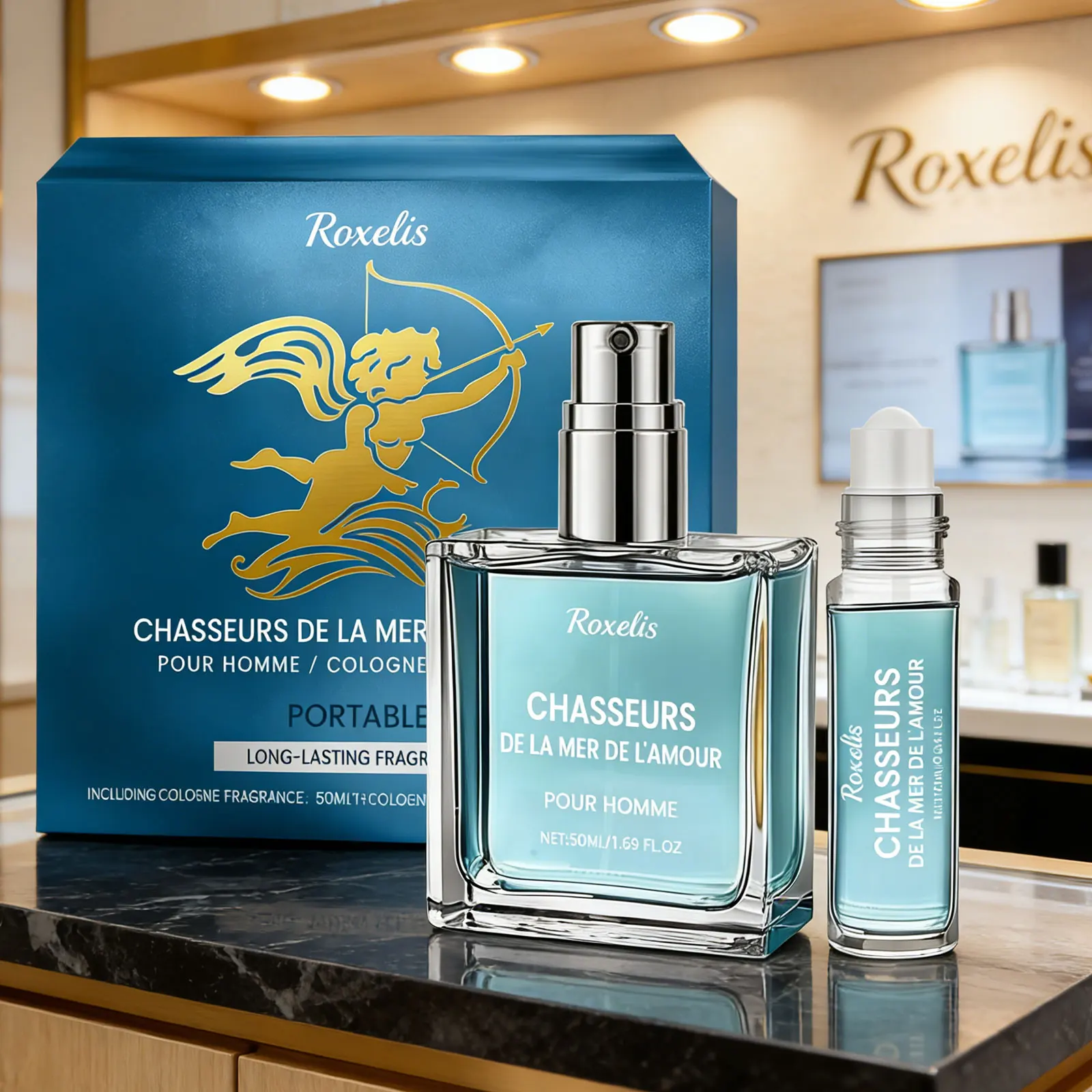 Roxelis Men's Cologne Gift Set Fresh Light Fragrance Portable Roll-On Perfume Long Lasting For Daily Commute