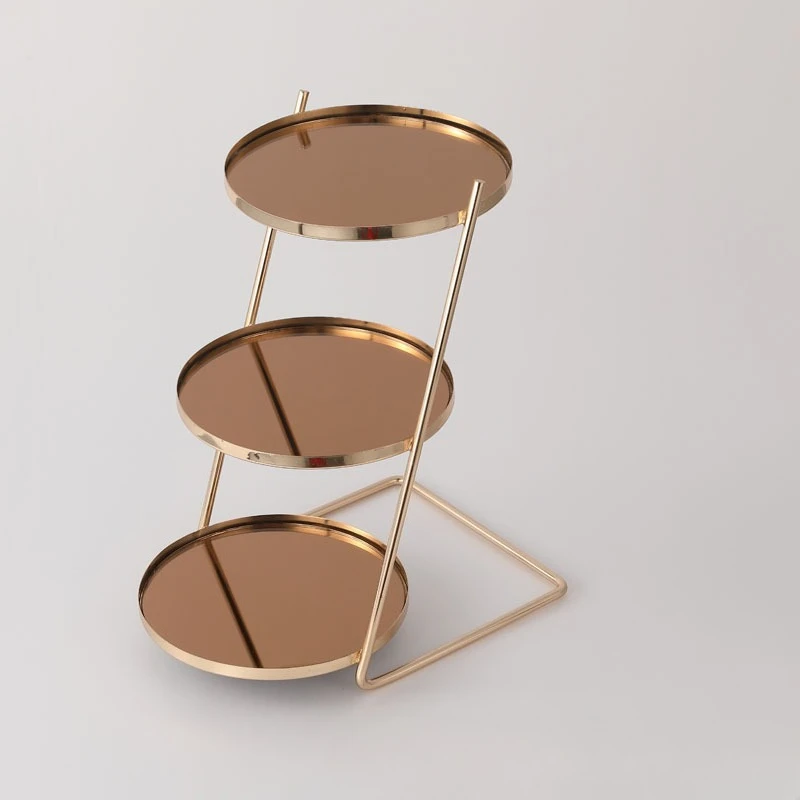 Hardware wrought iron mirror glass three-layer dessert rack hotel front desk multi-layer cold food pastries placed cake rack