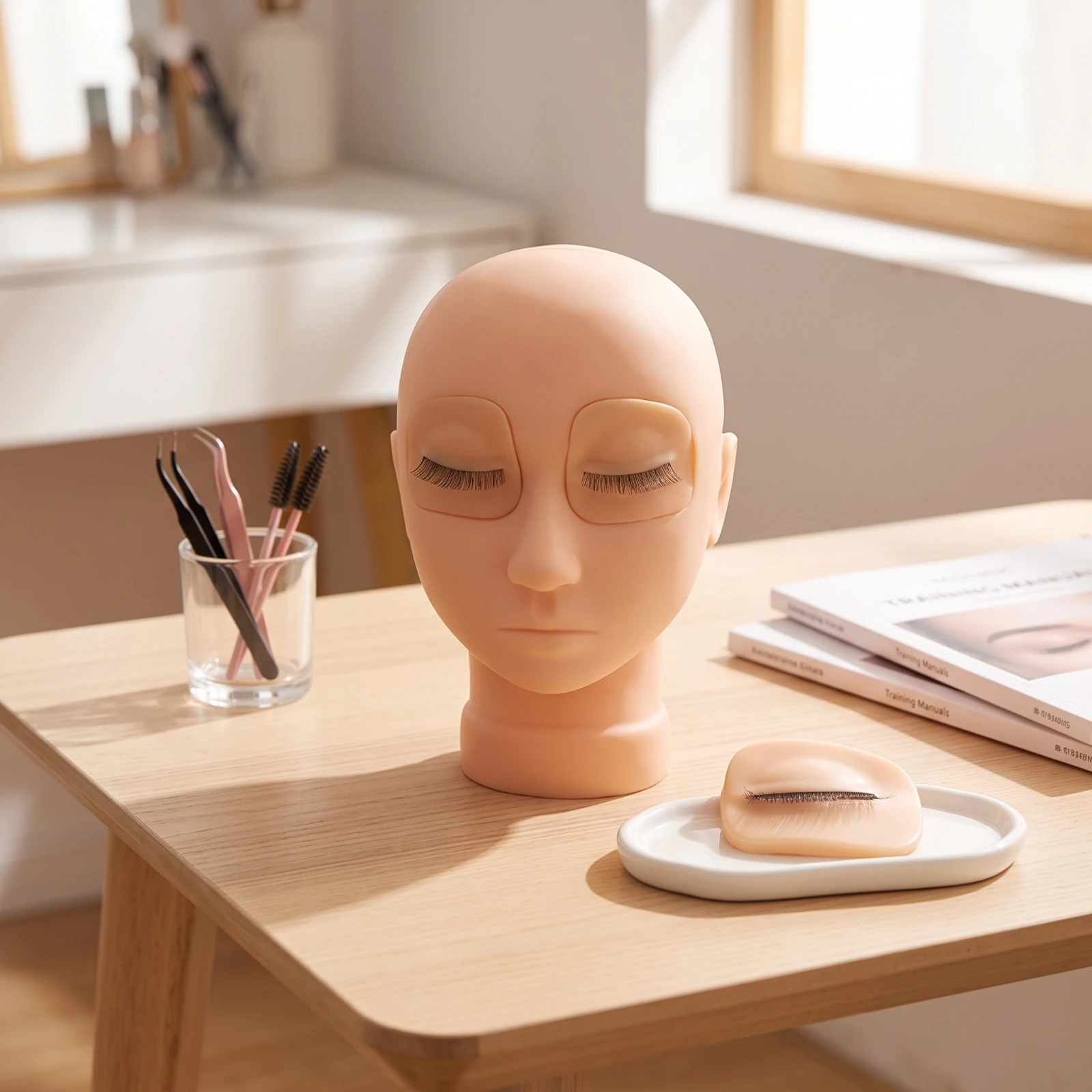 Mannequin Head with Detachable Eyes Easy to Clean Eyelash Practice Head Lash Training Mannequin Versatile Lightweight