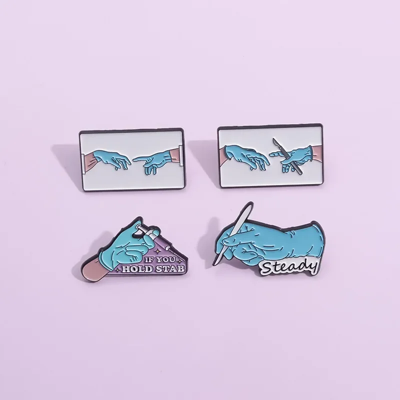 If You Hold Stab Steady Enamel Pins Surgical Syringe Surgical Knife Brooches Lapel Metal Badges Jewelry Gift for Nursing Friend