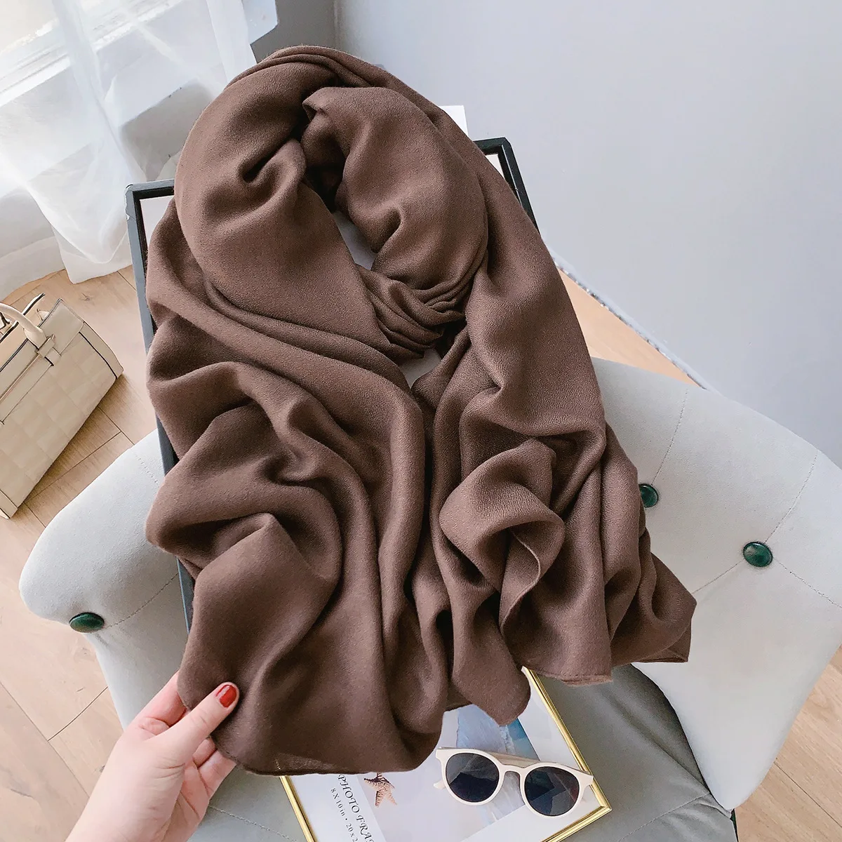 180*85CM New Solid Cotton Scarf for Women Winter Warm Linen Pashmina Scarves Hijabs Lady Foulard Shawls Wraps Female Bandana