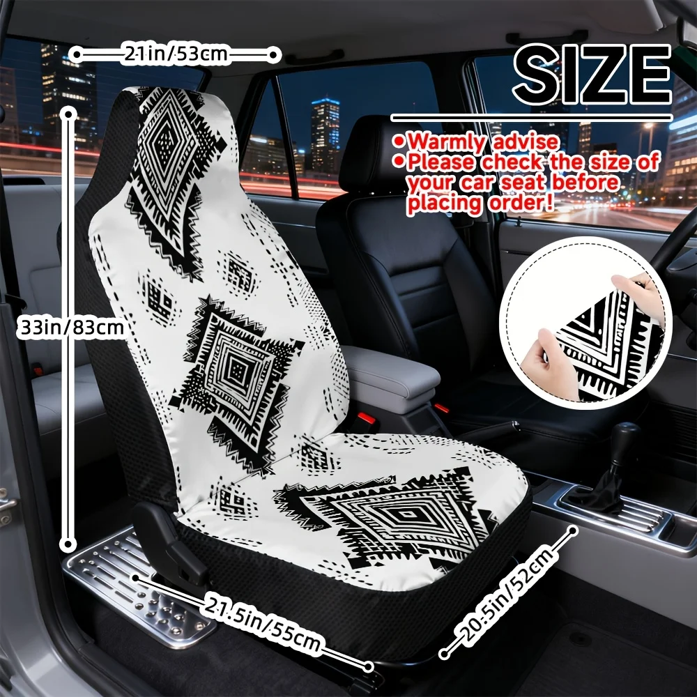 2D Flat Printing, 2pcs, Geometric Tribal Pattern Car Seat Covers, Comfortable And Durable, Fit For Front Seats, Perfect For Fam
