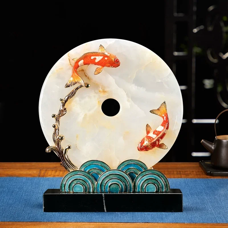 Ping An buckle ornament has fish koi every year, high-end living room Bogu frame entrance decoration