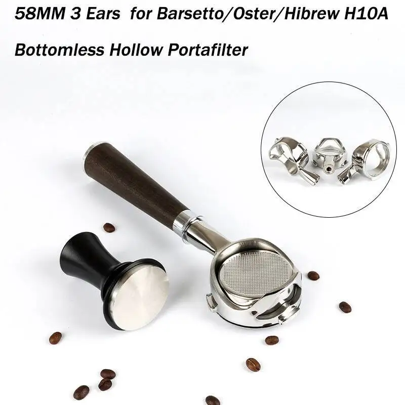 58MM 3ears Bottomless Hollow Portafilter for Barsetto/Oster/Hibrew H10A Espresso Stainless Steel Coffee Filter Accessories