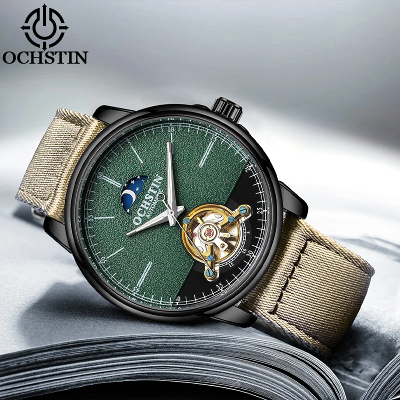 OCHSTIN Commander‑Series Men Tourbillon Mechanical Watch High‑Grade Woven Nylon Strap Waterproof Casual Male Wristwatch