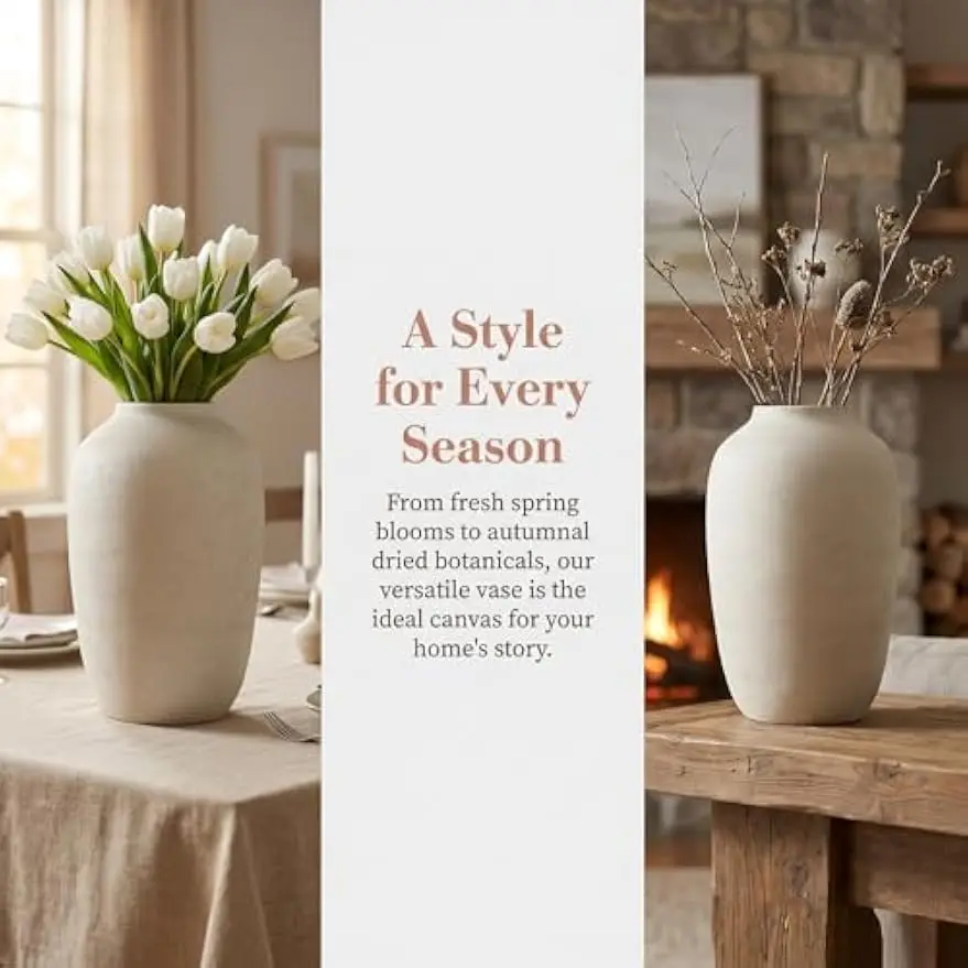 White Floor Vase, Large 20 Inch Tall Decorative Vase for Pampas Grass, Farmhouse Flower Vases, Rustic Vases Minimalist Home Decor for Living Room, Entry Way, Table, Weddings view 6