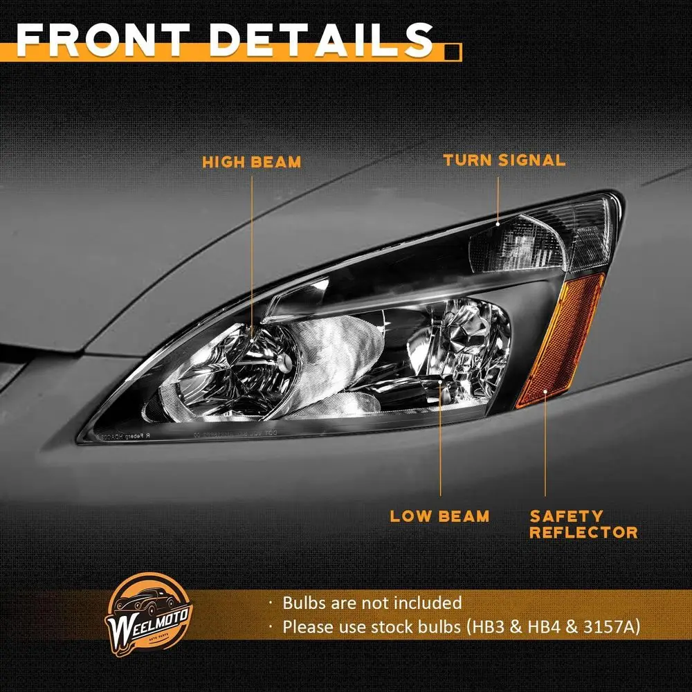 Fari di ricambio Honda Accord OE 2003-2007, alloggiamento nero, riflettore ambrato, set per modelli a 2/3/4 porte