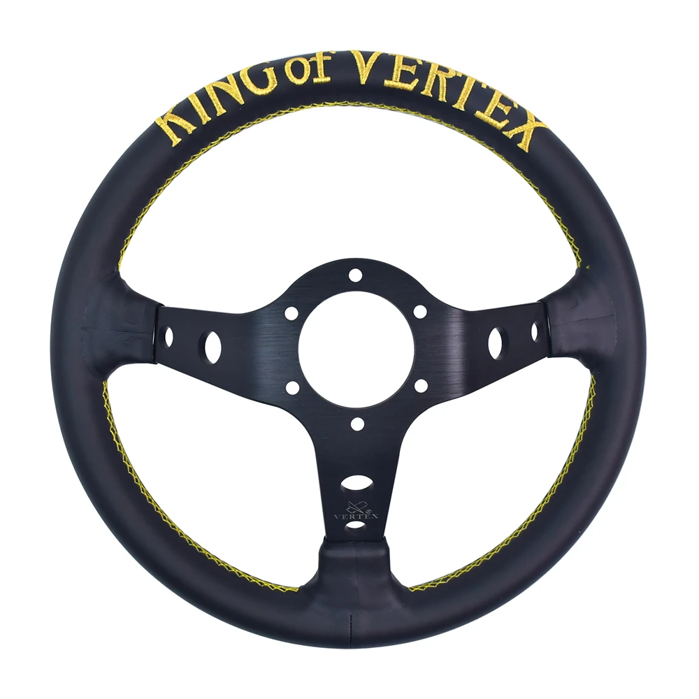 KING OF VERTEX Gold Version Steering Wheel 320mm 6 Bolt Black Rround Embroidery Racing Steering Wheel with TE and VERTEX Logo view 3