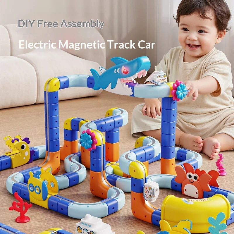 รถไฟแม่เหล็ก ชุดต่อรถไฟแม่เหล็ก ของเล่นรถไฟไฟฟ้า DIY ของขวัญวันเกิดและวันหยุด