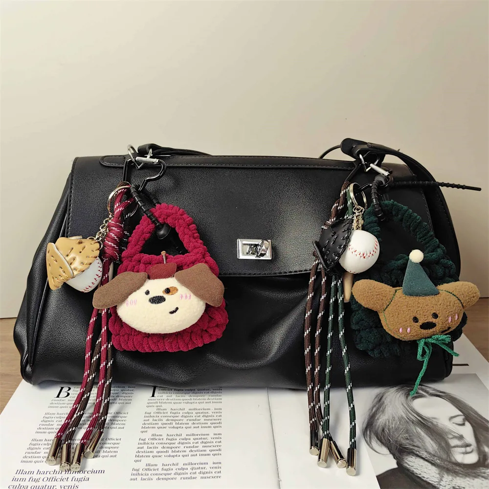 Miu series Cute puppy hand woven headset Storage bag Key Chain baseball Backpack pendant