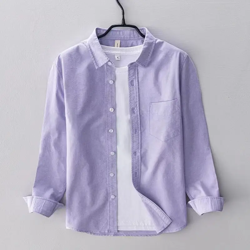 

100% Cotton Oxford Cotton Shirt -Casual Fashion Shirt Long Sleeves -Brand for spring Autumn Solid Color work Lapel shirt Tops