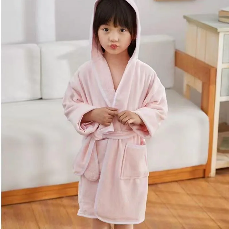Children's Bathrobe Cotton Waffle Weave Kids Hooded Bathrobe A/W Thickened Cute Bear Skin Friendly Absorbent Machine Washable