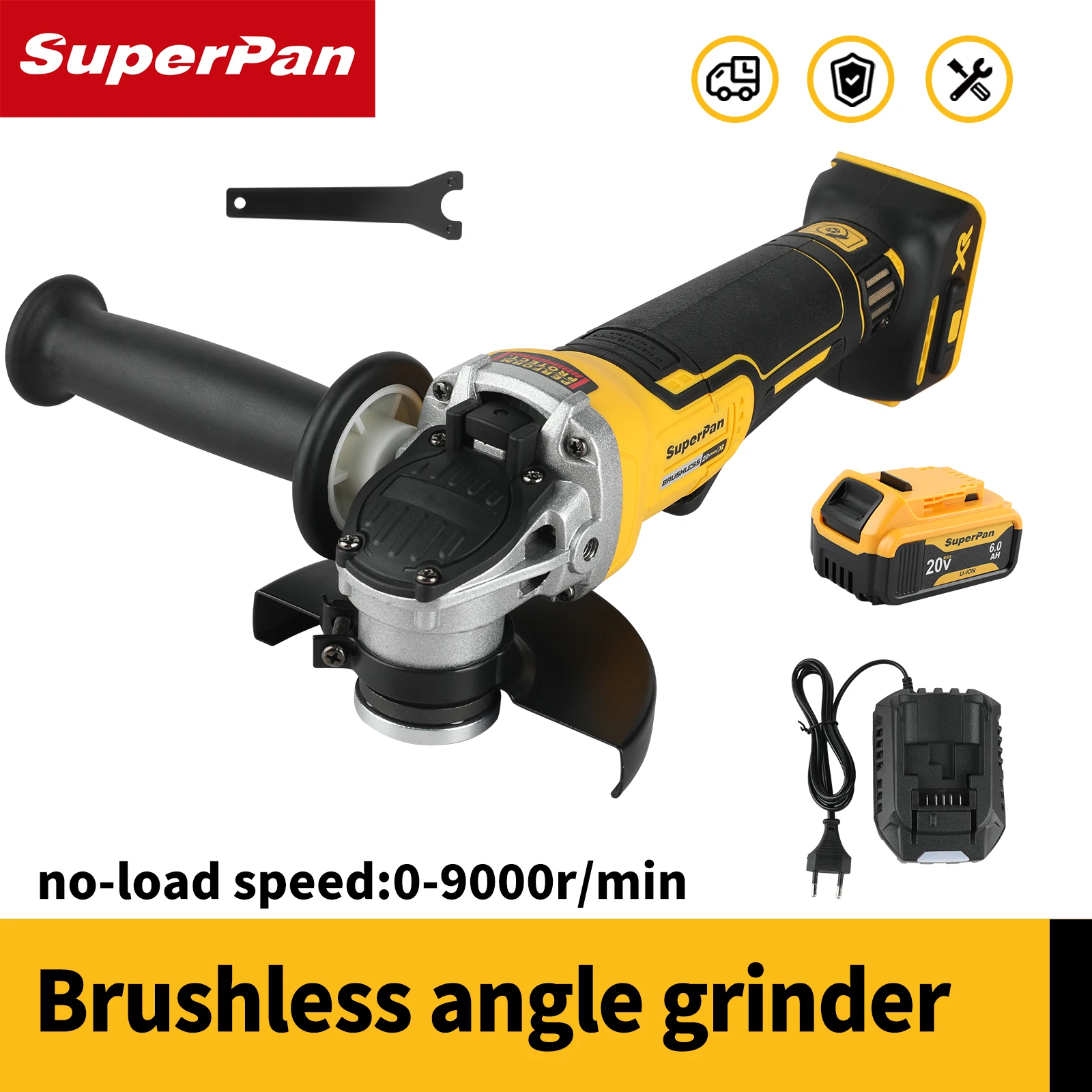 

Superpan DCG406 680W 125mm Cordless Angle Grinder, 20V M14 Spindle 1000/9000 RPM, For Construction, DIY & Industrial