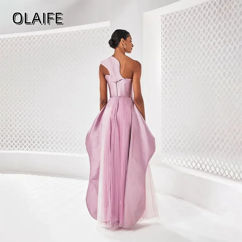 Morden Satin A-Line Pleated Sleeveless Evening Dress One-Shoulder Floor Length Customized Fashion Long Dressrobes de soirée