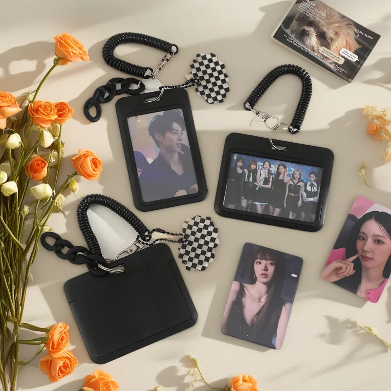Simple Black Student School Card; Anti-lost Protective Cover; Three-inch Polaroid Display Backpack Small Pendant ID Card Cover