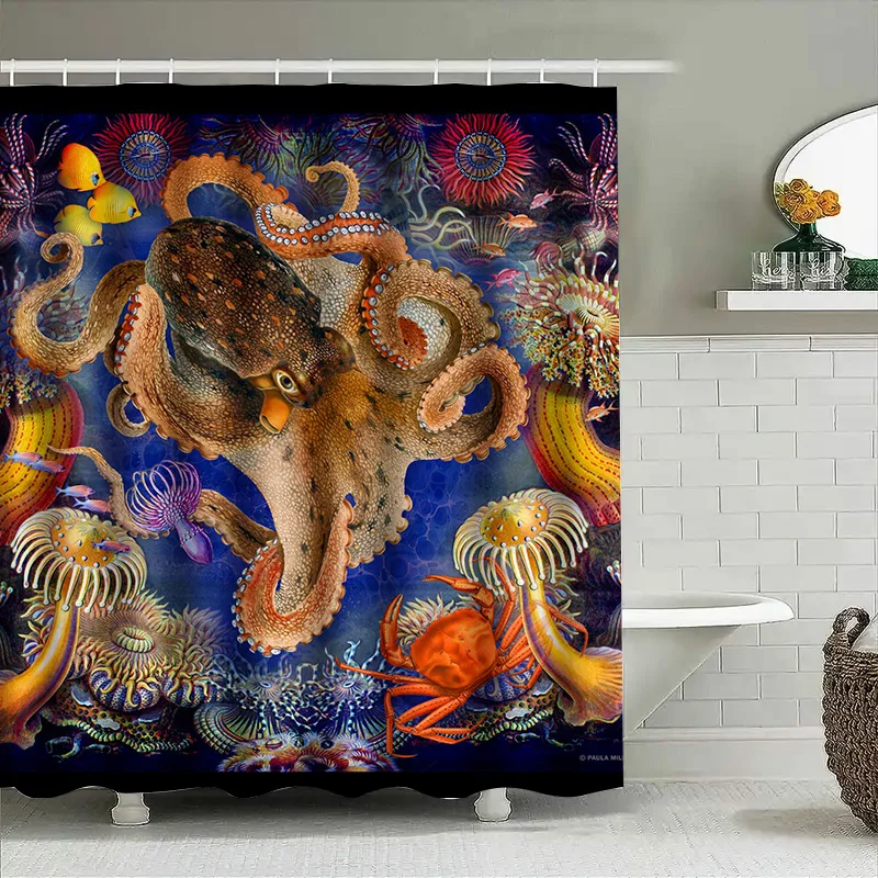 ستارة حمام تجريدية أرجوانية بتصميم مموج أسود لديكور الحمام، قماش حديث وأنيق ومقاوم للماء مصنوع في الصين #4