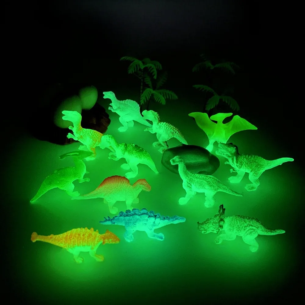 10Pcs/Set Mini Soft Rubber Glow-in-the-dark Dinosaur Figure Toys Fluorescent Simulation Small Dinosaur Model Decoration