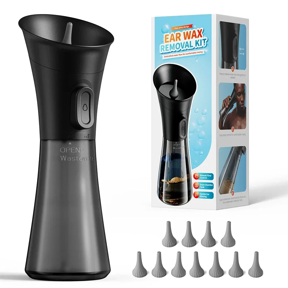 Manual Ear Cleaner Wax Removal Kit Gentle Ear Irrigation Tool Hand-Controlled Flow Soft Silicone Tips