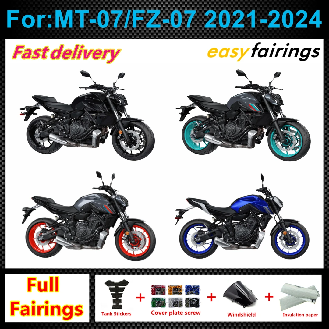 Aftermarket Full Fairings Bodywork Set ABS Injection Molding Fit For MT‑07 FZ‑07 MT07 2021-2024 Pre‑Drilled Fairing Covers Kit